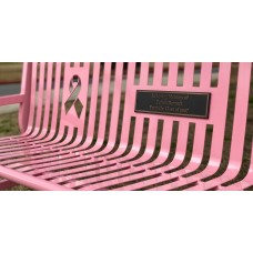 6 foot JACKSON CANCER AWARENESS RIBBON BENCH With BACK PLAQUE VERTICAL SLAT PC